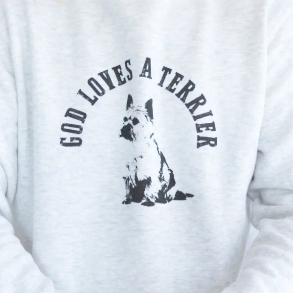 Lane 7 God Loves Terriers Gray Crew Neck Cotton Sweater Size Medium - Picture 3 of 15